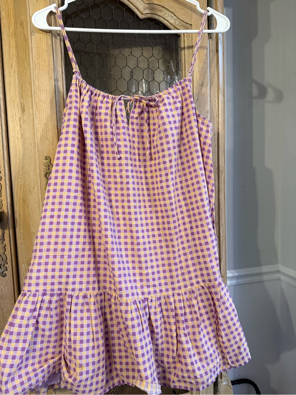 Urban Outfitters Gingham Spaghetti Strap Sundress in Lavender and Yellow